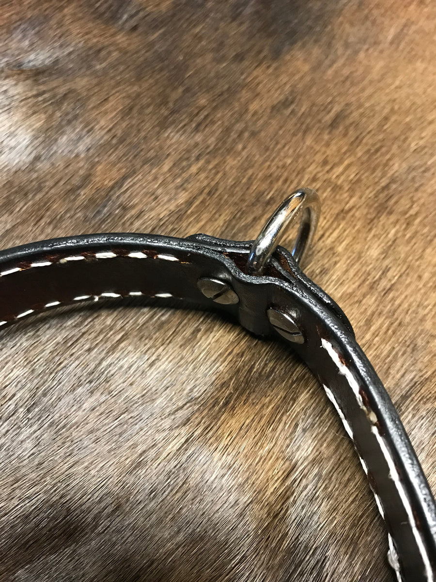 Mahogany Brown Dog Collar with Black Leather + Tan/Light Brown Stitching