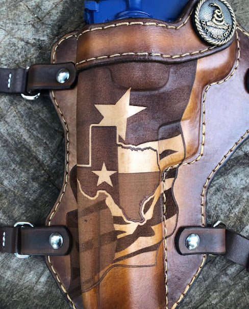 Drop Leg Holster Laser Engraved with "Don't Tread On Me" Concho